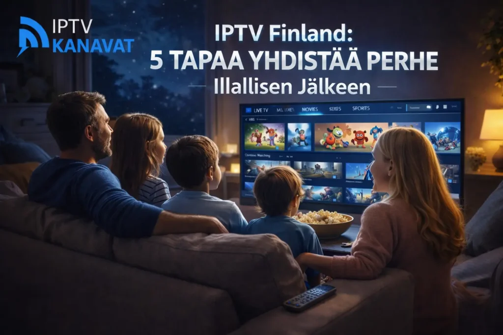 IPTV – perhe viettää yhteistä iltaa IPTV-sisällön parissa