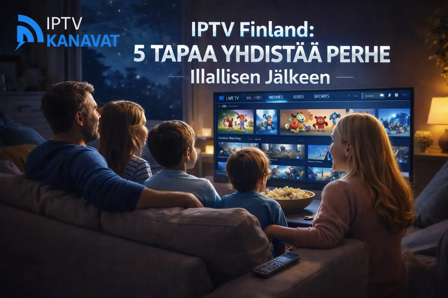 IPTV – perhe viettää yhteistä iltaa IPTV-sisällön parissa