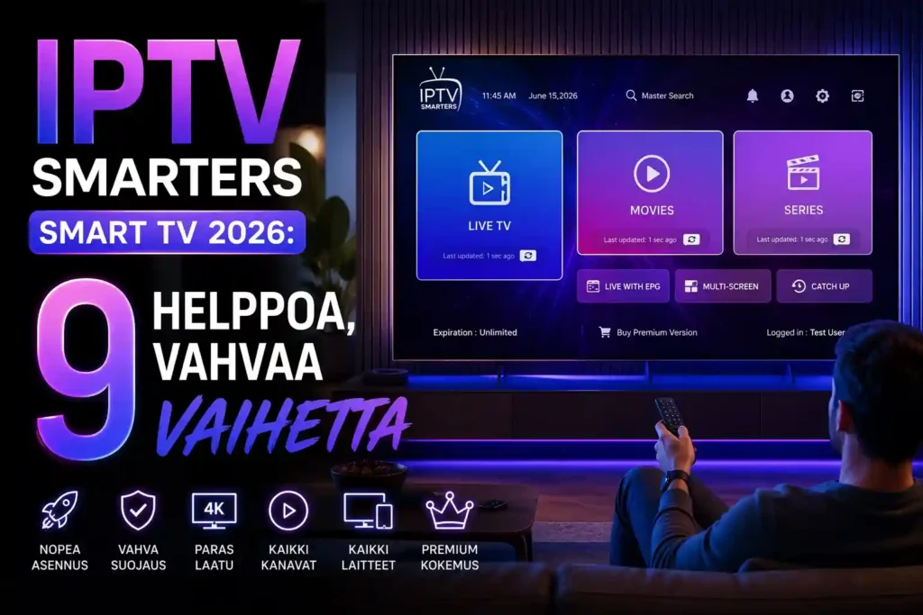 iptv smarters smart tv 2026 – 9 helppoa vaihetta IPTV Smartersin käyttöönottoon Suomessa